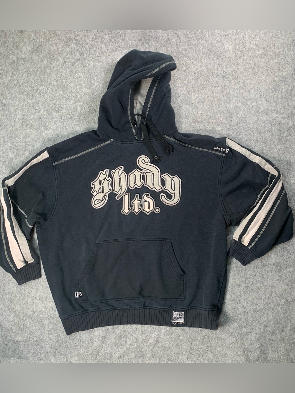 Vintage 2002 Shady Ltd. Black Graphic Hoodie with Stripe Sleeves